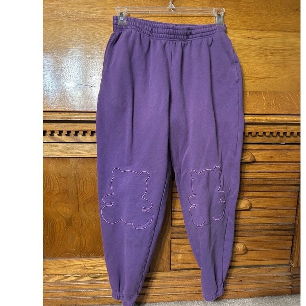 Teddy‎ Fresh Y2K Purple Bear Outline Embroidered Sweatpants Mens Joggers Fleece
